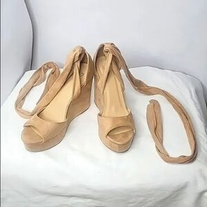 Sandals by Windsor Suede Look Beige Ballet Wrap